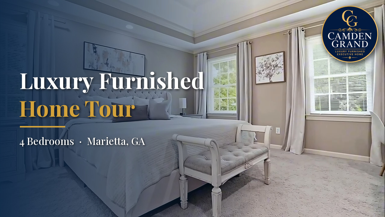 Luxury furnished bedroom at The Camden Grand in Marietta, Georgia